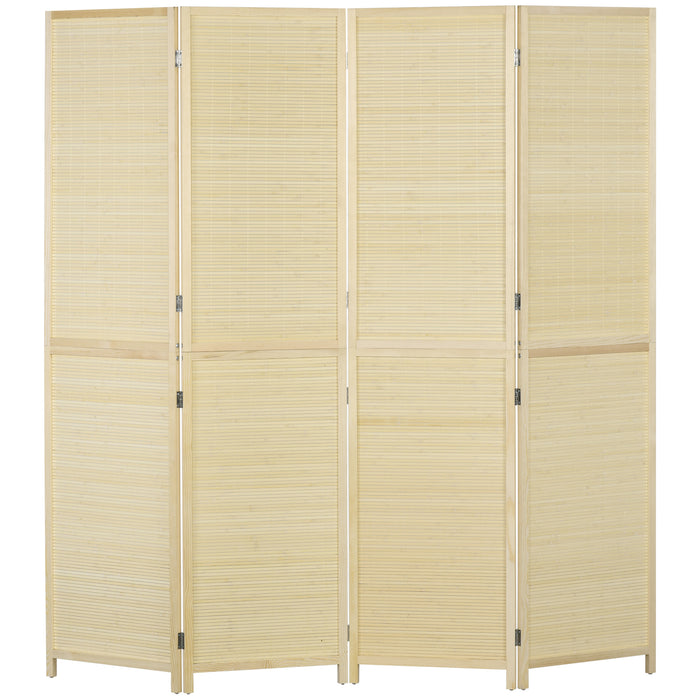 HOMCOM Room Divider, Freestanding Privacy Screen, 4 Panel Folding, 180 x 180cm, Natural