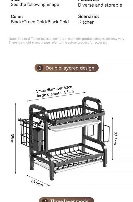 2/3-Tier Stainless Steel Dish Rack with Utensil Holder — Compact Rustproof Countertop Drainer
