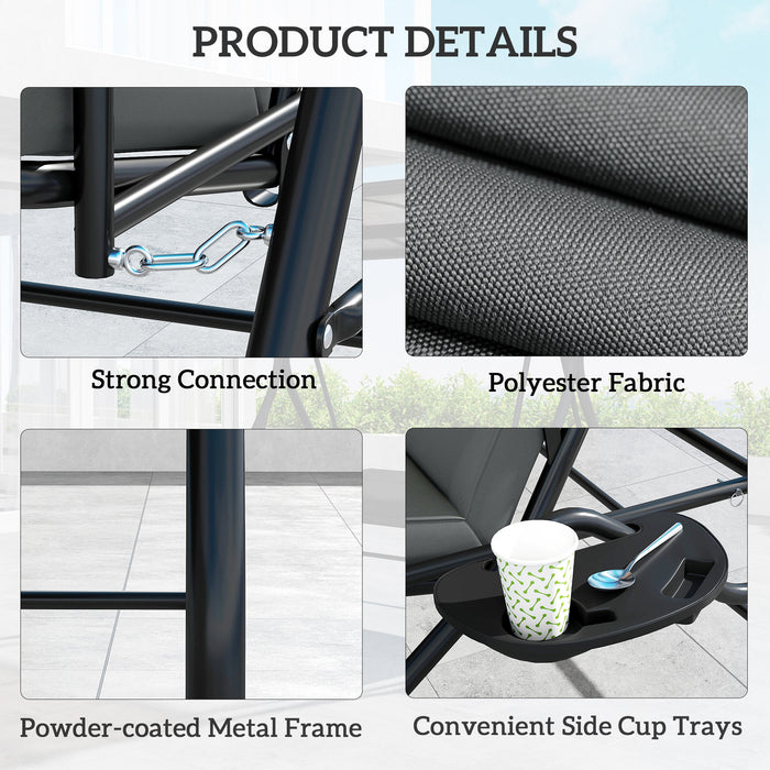 Outsunny 3 Seater Garden Swing Seat Bed with UPF30+ Adjustable Canopy, Convertible Swing Chair with Cushion, Outdoor Hammock Bench with Cup Trays for Balcony Patio, Dark Grey