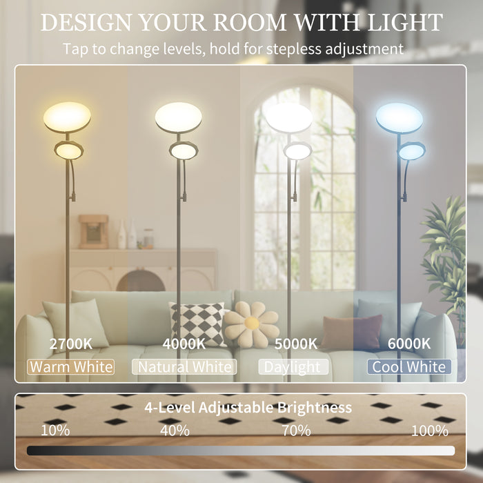 HOMCOM Mother and Child Uplighter Floor Lamp for Living Room, Stepless Dimmable Standing Lamp with 4 Scene Modes, 2700K-6500K Colour Temperature, 4 Brightness Levels, Remote & Touch Control, Black