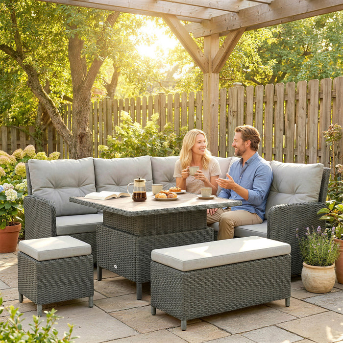 Outsunny 6 Pieces Outdoor PE Rattan Garden Furniture, Patio Wicker Sectional Conversation Corner Sofa