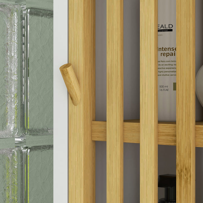 HOMCOM Bamboo-Blend Retro Cut-Out Tall Bathroom Storage Unit