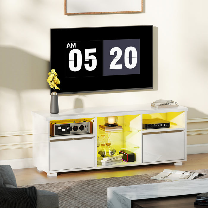 HOMCOM TV Stand Cabinet with LED Lights - High Gloss White