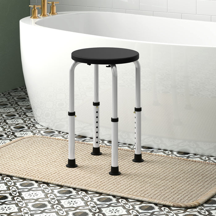 HOMCOM Shower Chair, Height Adjustable Aluminium Shower Stool with Non-Slip Feet for Disabled, Elderly, Black | Aosom UK