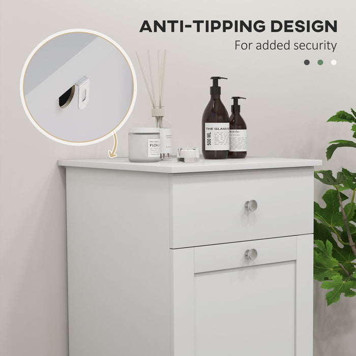 Bathroom Storage Organizer with Built-in Laundry Basket - Foldable Hamper and Drawer Unit for Tidying Washroom Essentials - Space-Saving Solution for Home Laundry Organization