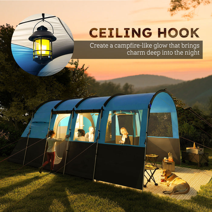 Outsunny 8-Person Camping Tent, Waterproof Family Tent, Tunnel Design, 4 Large Windows, Sleeping Cabins 3000mm Water Column Blue