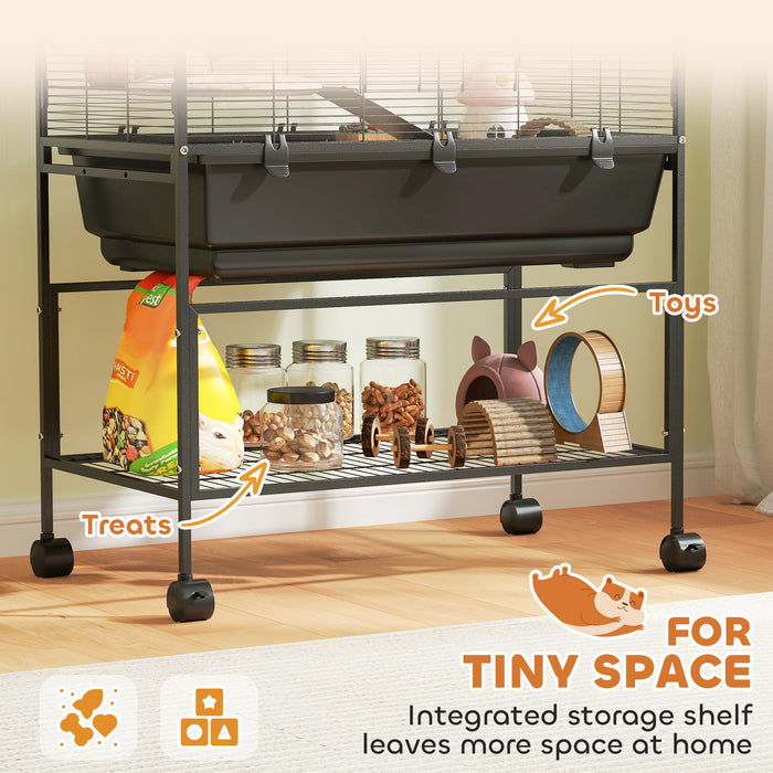 PawHut 5 Tier Large Hamster Cage on Wheels with 17 cm Deep Tray, Storage Shelf for Syrian, Gerbil, Rats