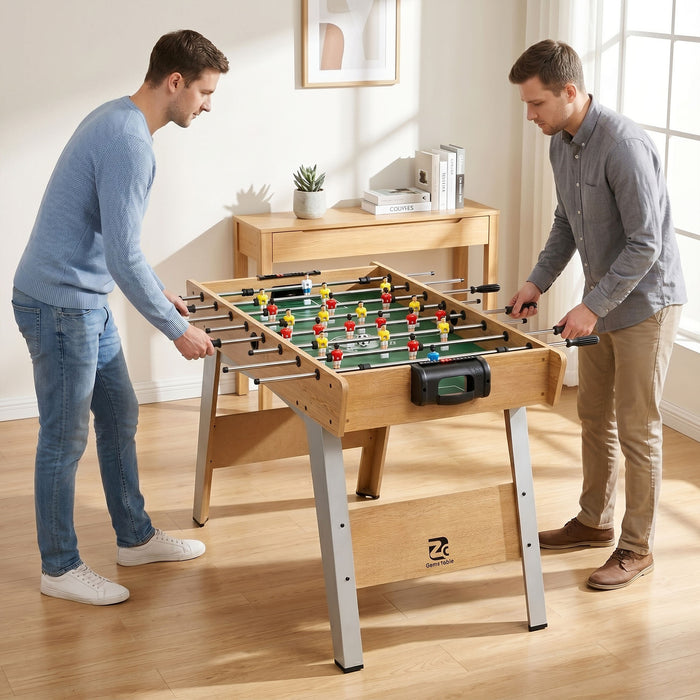 SPORTNOW 4ft Table Football, Foosball Game Table with 22 Players, 2 Balls and Manual Scorers for Family, Natural Wood Finish