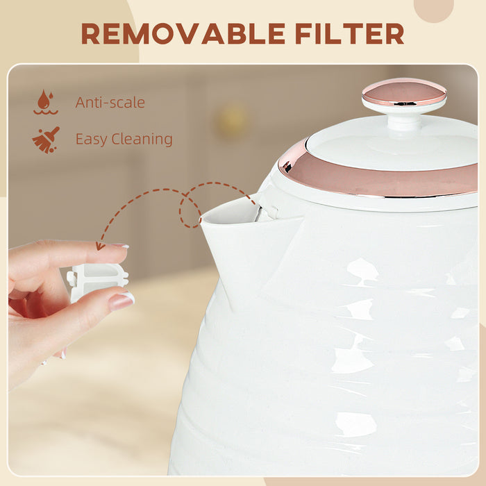 HOMCOM Electric Kettle, 1.7L, Fast Boil, 3kW Water Kettle with Removable Washable Anti-scale Filter, Auto Shut-off, 360° Swivel, BPA Free, Cream White Water Ripple Texture