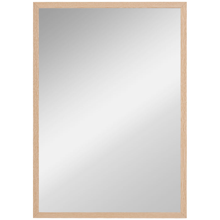 HOMCOM Wall Bathroom Mirror, 70 x 50 cm Wall-Mounted Mirror for Living Room, Bedroom, Hallway, Natural Wood