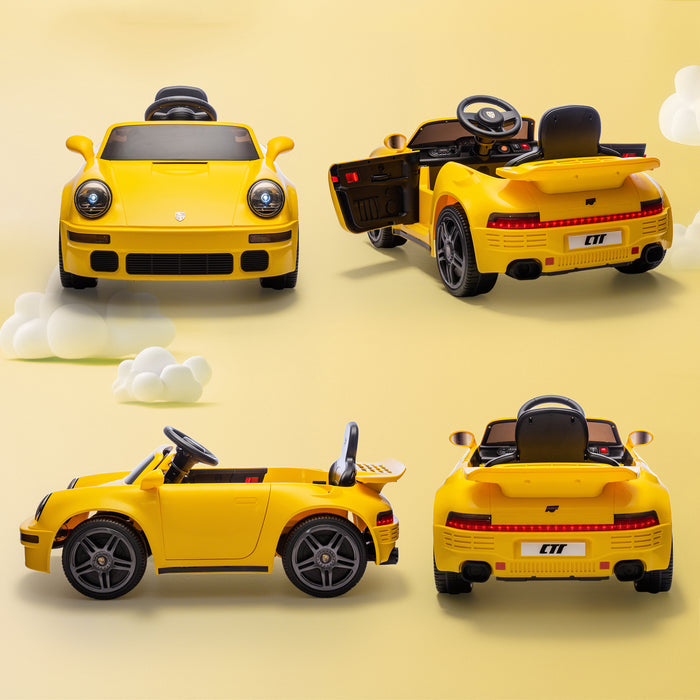 AIYAPLAY Licensed RUF CTR 2017 Electric Car for Kids, with Remote Control, Soft Start, MP3 Player, LED Lights, Yellow