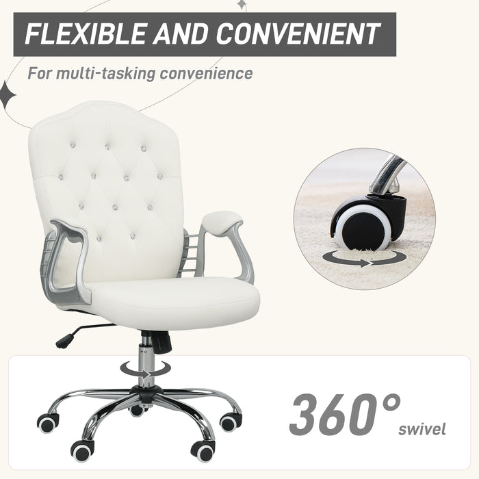 Vinsetto Velvet-Feel Work Chair, with Diamante Back - Cream