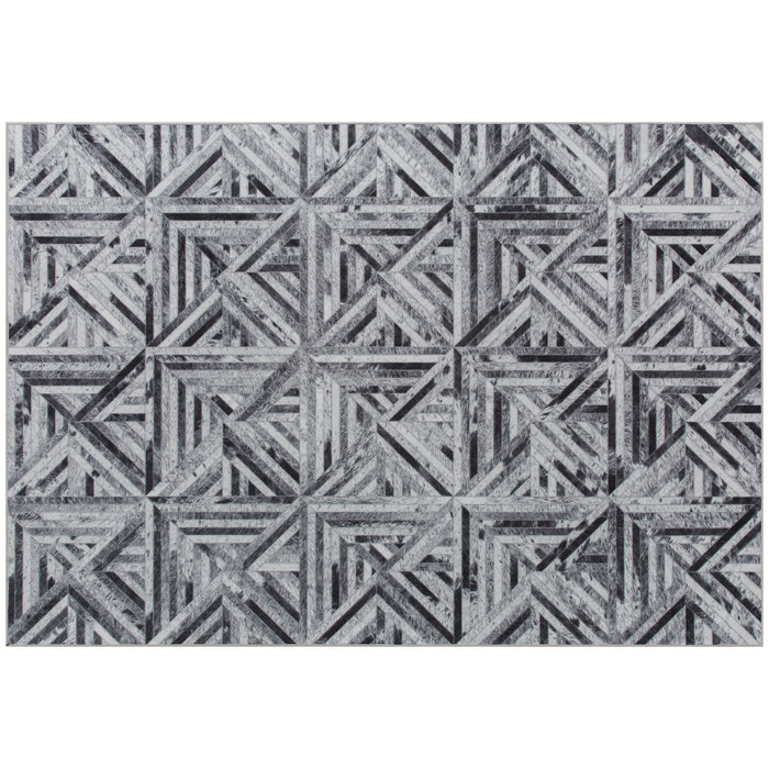 HOMCOM Modern Area Rug, Triangle Pattern Non-Slip Washable Rug, Chenille Floor Carpet for Living Room, Bedroom, Dining Room, Home Office, 290 x 200 cm, Black