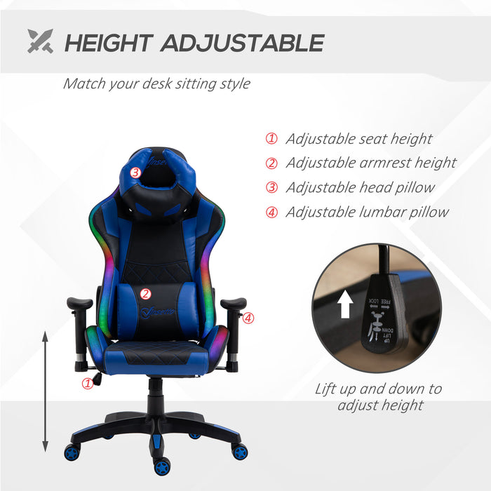 High-Back Racing Gaming Chair with RGB Lighting - Ergonomic Design with Lumbar Support and Height Adjustment - Stylish, Comfortable Recliner for Gamers and Home Office Use