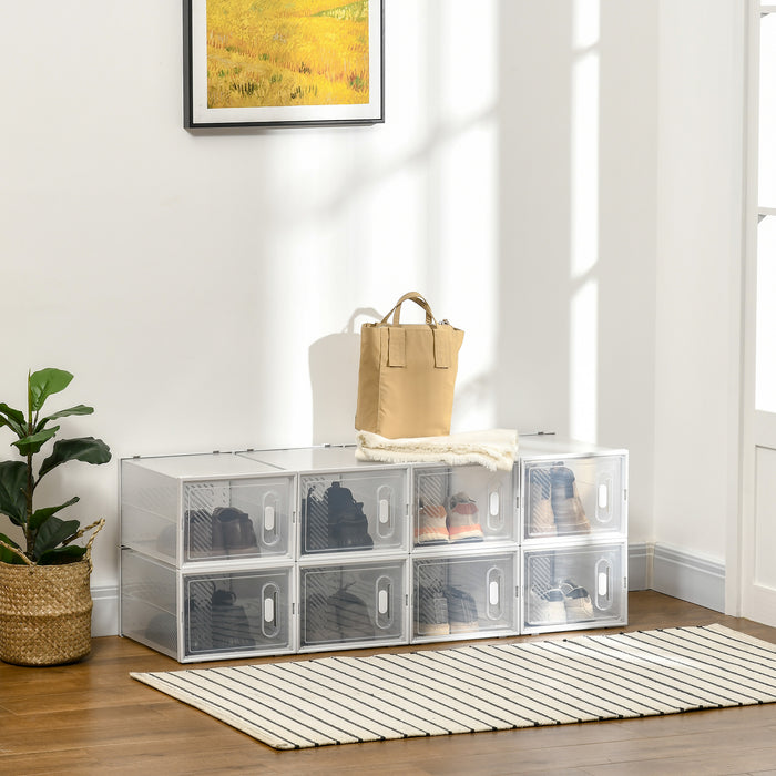 HOMCOM 8PCS Clear Shoe Box, Plastic Stackable Shoe Storage Box for UK/EU Size up to 12/46 with Magnetic Door for Women/Men, 28 x 36 x 21cm