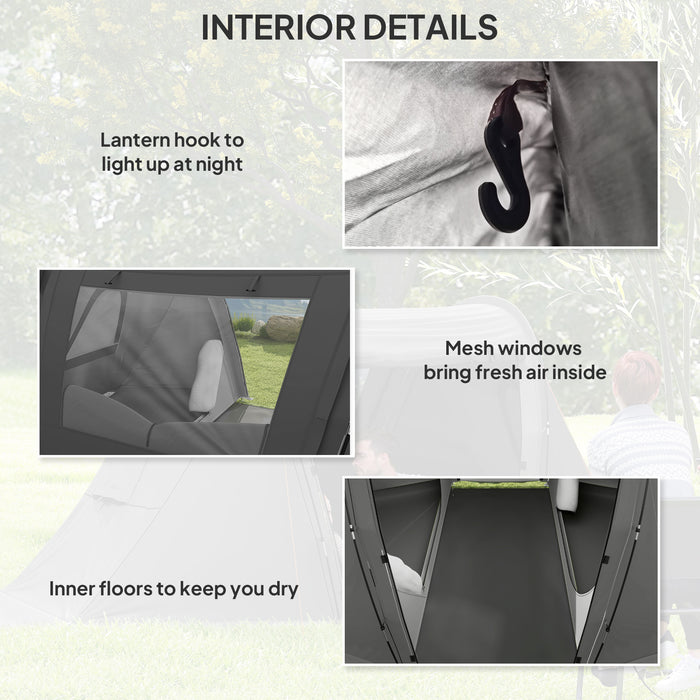 Outsunny 3 Man Camping Tent with Living Area and 2 Bedrooms, 3000mm Waterproof Family Tent with Sewn-in Groundsheet, Portable with Bag for Hiking, Festival, Backpacking, Drak Grey