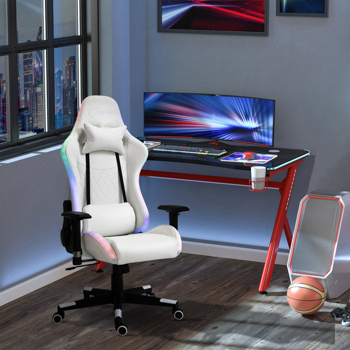 Ergonomic Racing Gaming Chair with RGB LED Illumination - 2D Adjustable Armrests, Lumbar Support, Swivel & Height Functions - Ideal for Home Office & Gamers