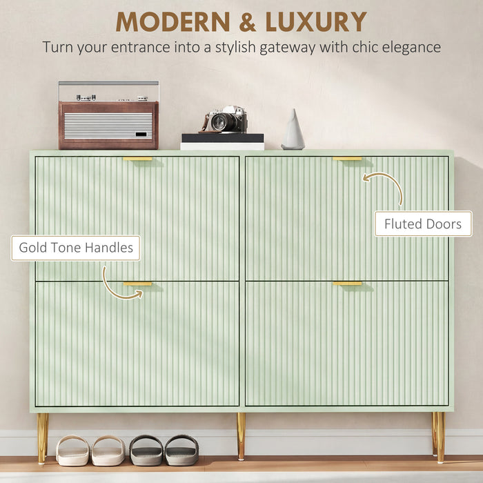 HOMCOM Elegant Four-Drawer Shoe Cabinet - Light Green