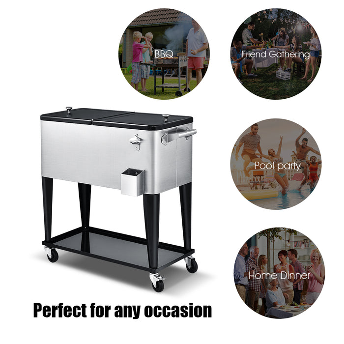 76L Bar Party Drink Trolley - Ice Bucket Car Cooler for Outdoor, Patio, Pool - Ideal for Entertaining & Keeping Drinks Chilled