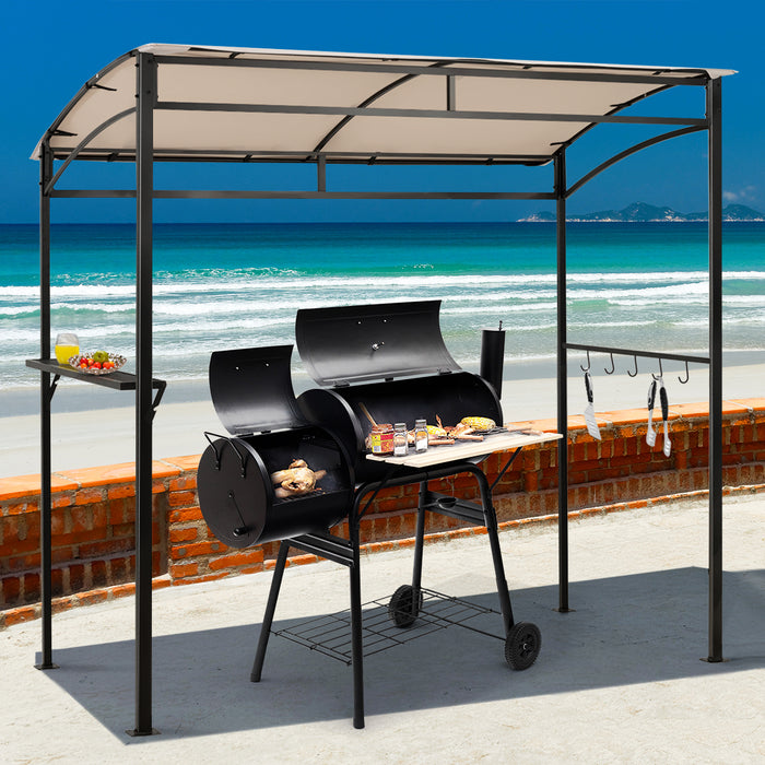 Grill Gazebo - 7 Feet, Beige, with Serving Shelf and Storage Hooks - Ideal for Outdoor Cooking and Dining