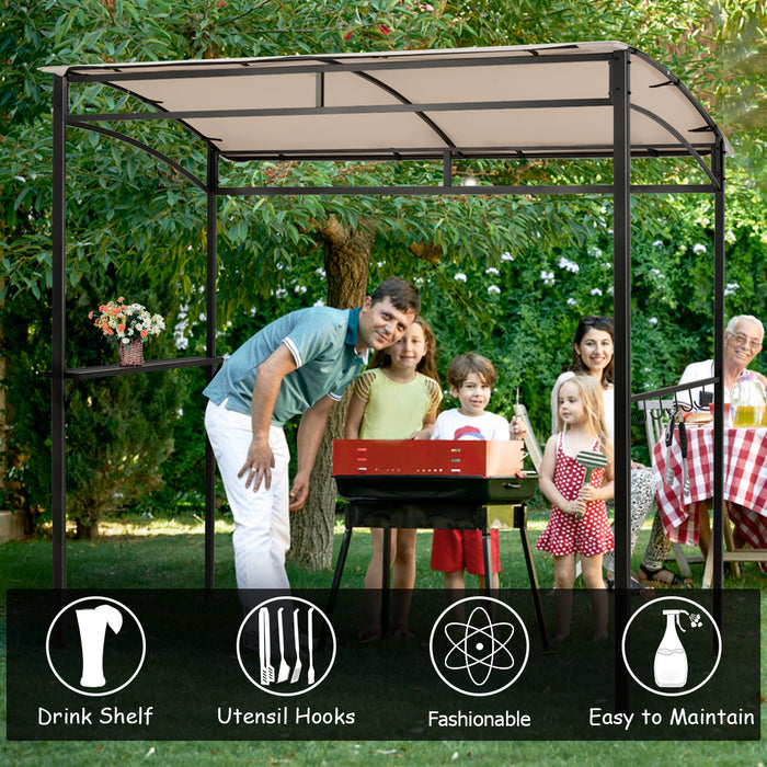 Grill Gazebo - 7 Feet, Beige, with Serving Shelf and Storage Hooks - Ideal for Outdoor Cooking and Dining