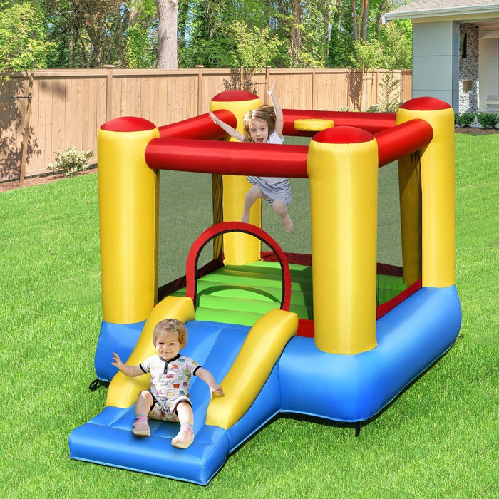 Kids Inflatable Bounce House with Slide and Basketball Hoop