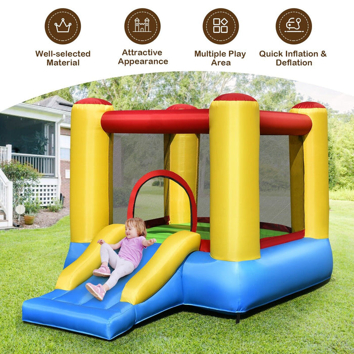 Kids Inflatable Bounce House with Slide and Basketball Hoop