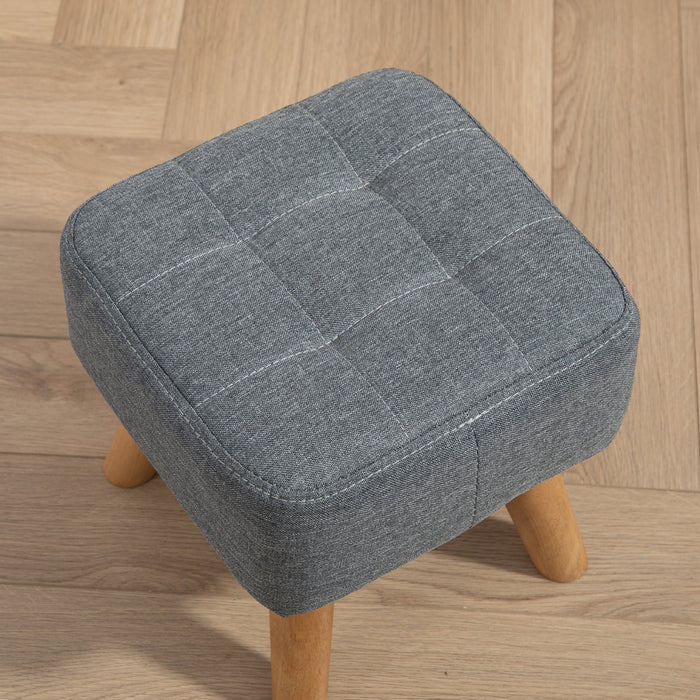 HOMCOM Modern Tufted Footstool, Fabric Foot Stool with Rubber Wood Legs, Padded Seat, for Living Room, Bedroom, Entryway, Grey