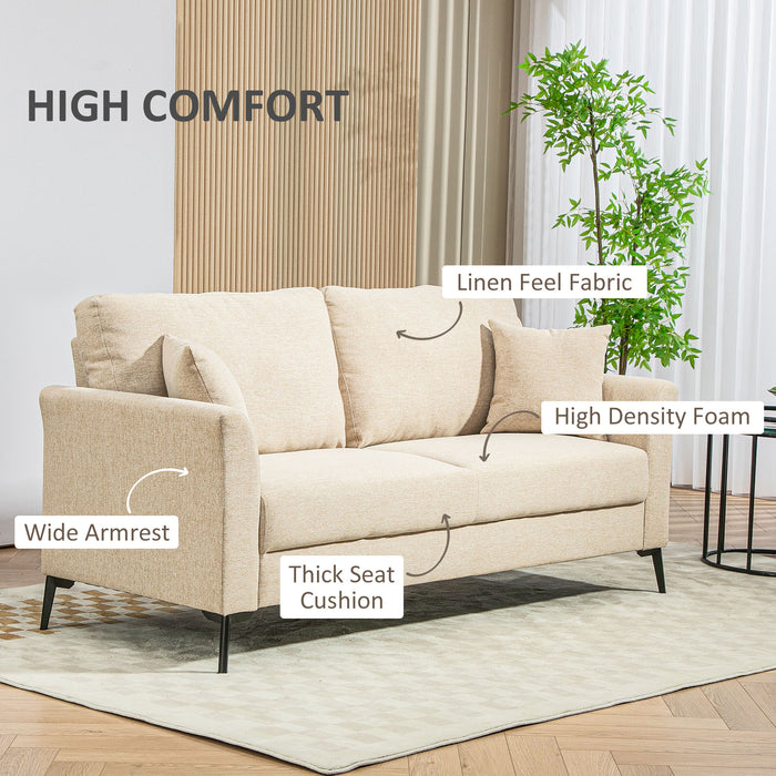 HOMCOM Modern 3 Seater Sofa, Linen Fabric Sofa Couch, Upholstered Sofa Settee with Cushions and Pillows for Living Room Guest Room Bedroom Office, Beige
