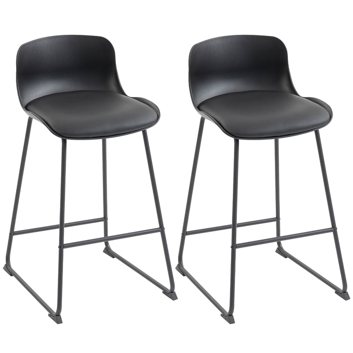 HOMCOM Modern Bar Stools Set of 2, PU Leather Barstools, Counter Height Kitchen Chairs for Breakfast Bars, Dining Room, Black