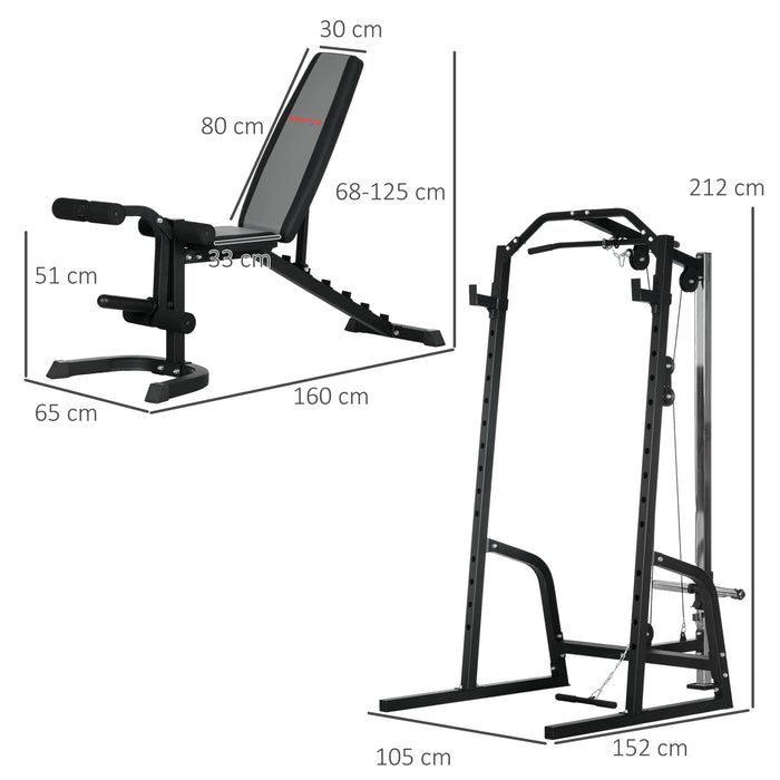 SPORTNOW Smith Machine & Cable Pulley System with Adjustable Weight Bench, Multifunction Home Gym Power Rack with Lat Pull Down System, Barbell Rack for Full Body Training, Black