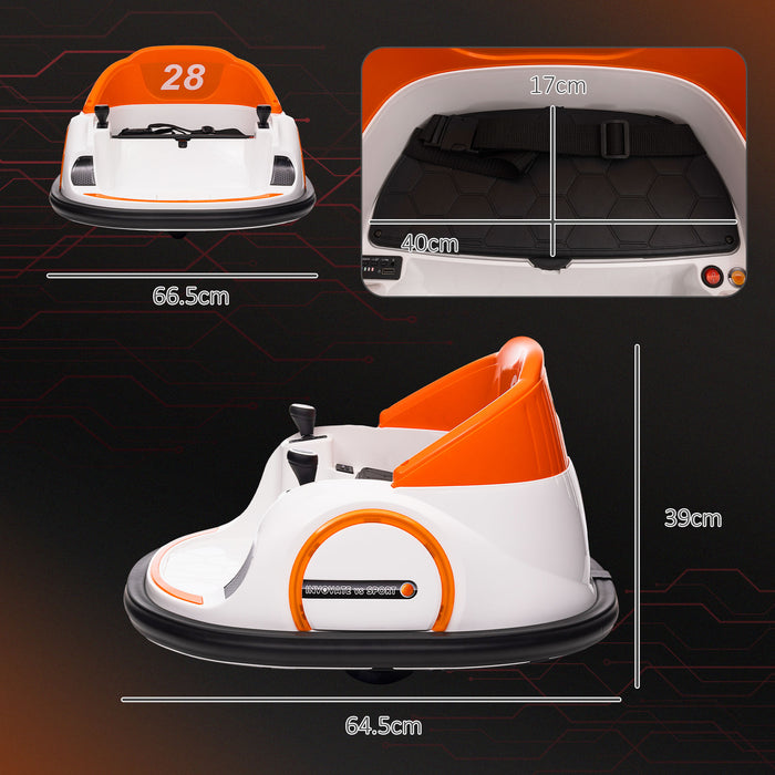 AIYAPLAY 360° Rotation Kids Bumper Car, 12V Waltzer Car with Remote Control, Dual Joysticks, Music Lights - Orange | Aosom UK