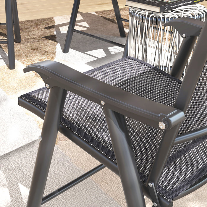 Outsunny Set of 4 Foldable Metal Garden Chairs Outdoor Patio Park Dining Seat Furniture Charcoal Grey