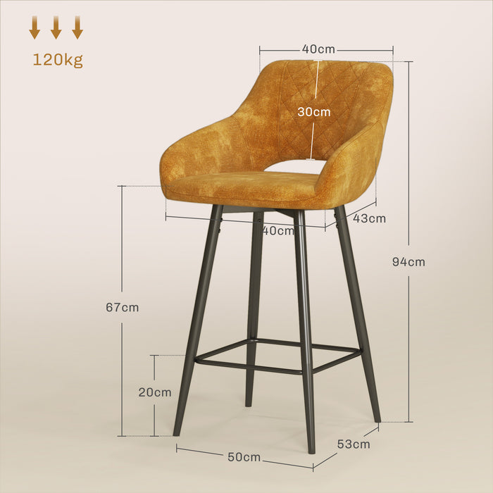 Velvet-Feel Barstool Duo - Luxurious Brown Upholstered Counter Seats - Elegant Seating for Home Bar or Kitchen Island