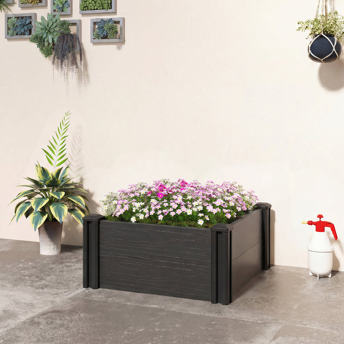 Outsunny Vinyl Raised Garden Bed Kit, 2 x 2 x 1ft Modular Elevated Garden Box with Slotting Legs and Open Bottom, Dark Grey