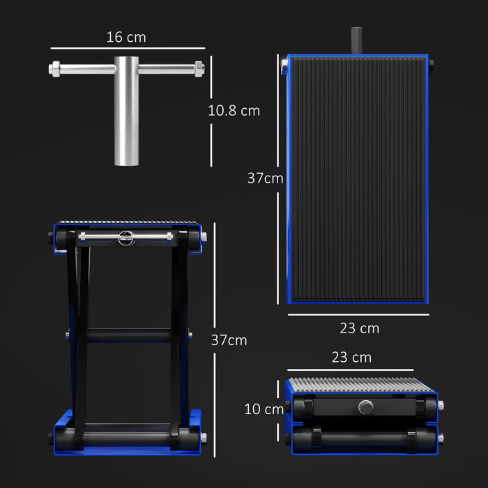 DURHAND 500KG Motorcycle Scissor Lift Jack, Height Adjustable Motorbike Stand with Anti-Slip Wide Deck, Heavy Duty Steel Motorbike Repair Lift Hoist Stand for Home Garage, Blue