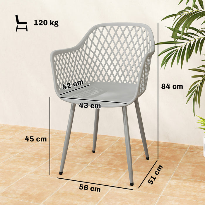Outsunny Garden Chairs Set of 4, Garden Dining Chairs with Cut Out Diamond Back and Armrests for Patio, Balcony, Terrace, Grey