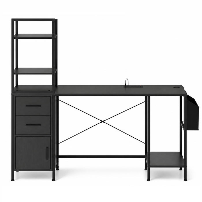 Office Desk with LED Lights and Power Outlets CPU Stand  for Home Office-Black