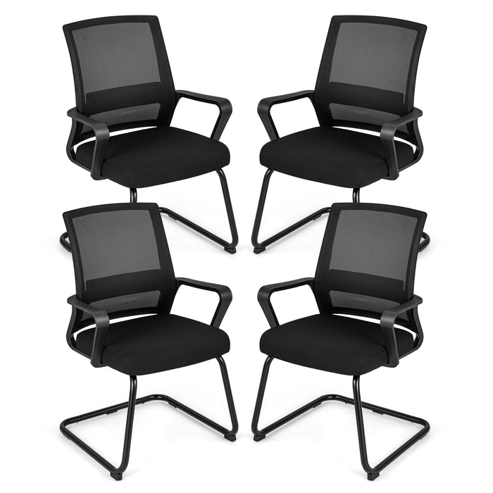 Office Guest Chair Set of 4 with Lumbar Support and Sled Base-