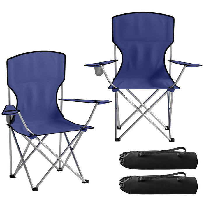 Outsunny Camping Chair Set of 2 Portable Folding Outdoor Camp Chair with Cup Holders and Carry Bag Dark Blue