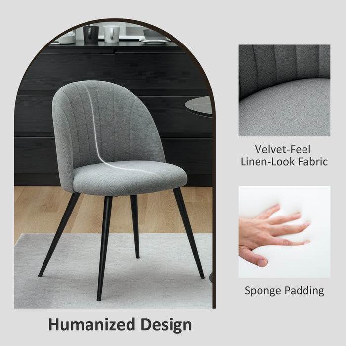 HOMCOM Velvet Dining Chairs Set of 2, Modern Upholstered Kitchen Chairs with Metal Legs, Shell Backrest and Padded Seat for Dining Room, Bedroom, Living Room, Vanity, Grey