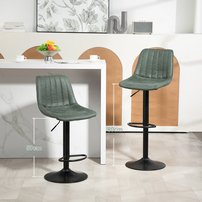 Adjustable & Swivel Barstools Set of 2 - Counter Height Dining Chairs with 360° Rotation and Footrest, Green - Ideal for Home Pubs and Kitchens