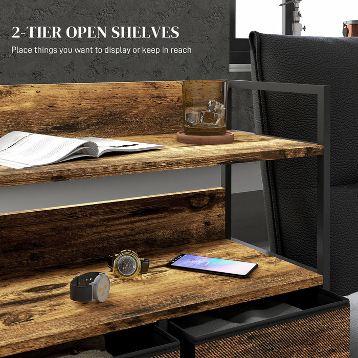 Rustic Wood-Effect Storage Unit - Chest with 5 Brown Fabric Drawers - Ideal Organizer for Bedroom or Living Spaces