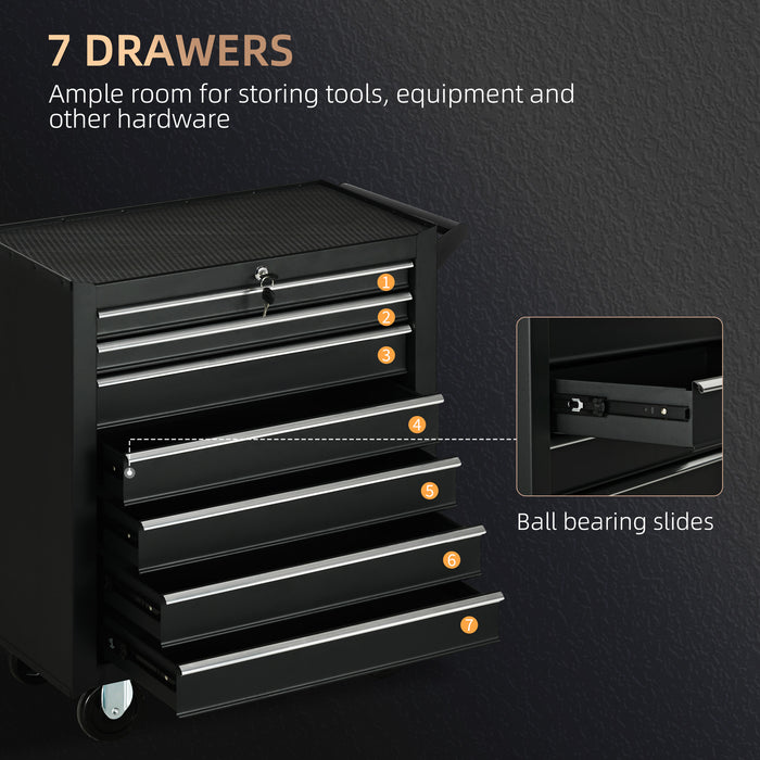 Aosom UK Rolling Tool Chest - 7-Drawer Storage Cabinet on Wheels for Garage/Workshop, Matte Black - Mobile Organization Solution for DIY Enthusiasts and Professionals
