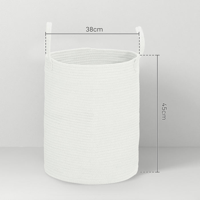 HOMCOM 36L Cotton Rope Laundry Basket, with Handles - Cream White | Aosom UK