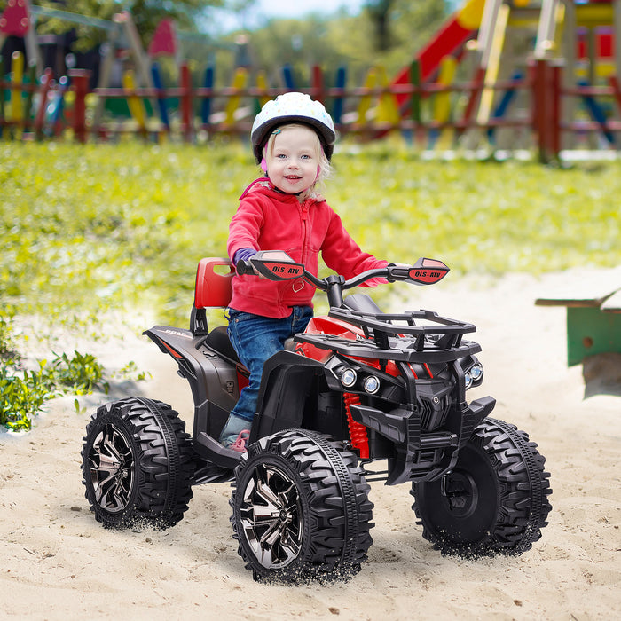 HOMCOM 12V Quad Bike ATV with LED Lights, Music, Backrest, Forward, Backward, Red