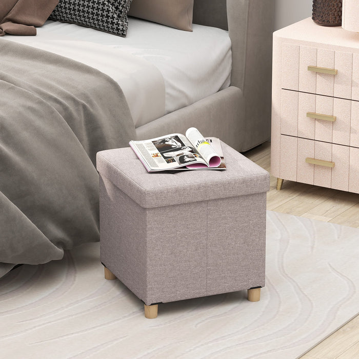 Ottoman with Storage Linen Fabric Footstool with Tray and Rubber Wood Legs-