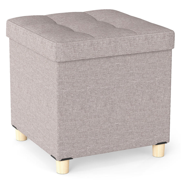 Ottoman with Storage Linen Fabric Footstool with Tray and Rubber Wood Legs-