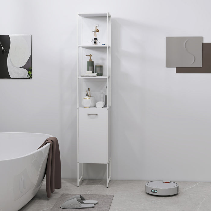 HOMCOM Tall Bathroom Cabinet with Open Shelves and Adjustable Shelf - White