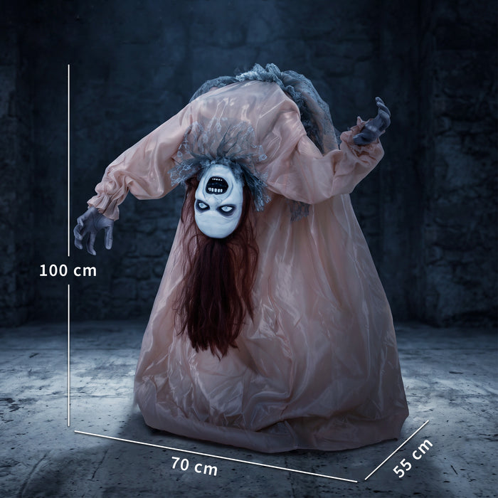 HOMCOM Animated Halloween Ghost, Halloween Animatronics with Creepy Screams, Glowing Eyes, Sound/Touch Activated